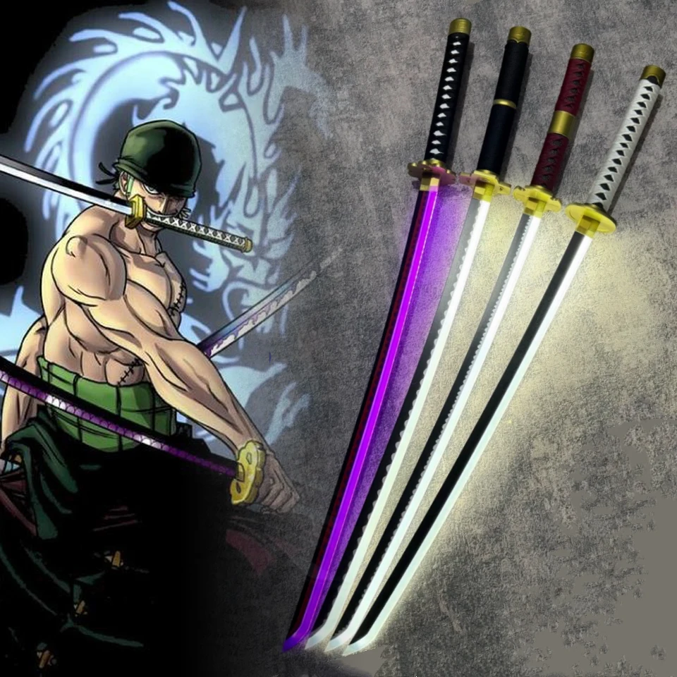 40 zoll Leucht Roronoa Zoro Katana Led Licht Birght Schwert Messer Anime Cosplay Prop Echte Größe Japanische Katana Samurai Säbel spielzeug