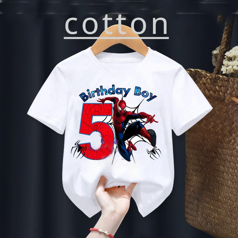 Summer 2024 Kid 2 3 4 5 6 7 8 Marvel Spiderman Girl Birthday Short Sleeve Shirt Spiderman Personalize Name Birthday Boy T-shirt