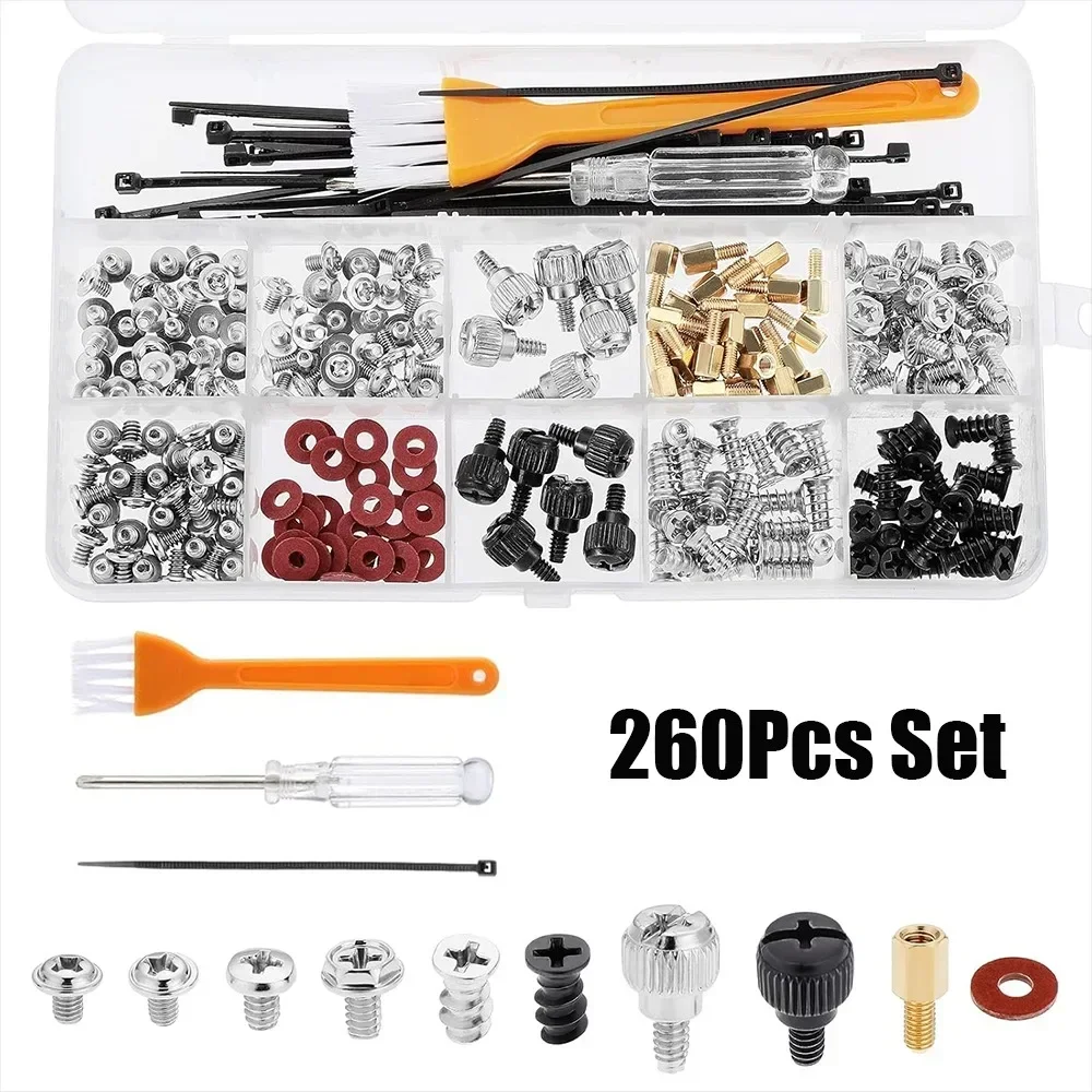 260PCS Laptop Computer Screws Set PC Case Repair Screw Motherboard Standoff Screws for Hard Drive Fan Power Chassis Graphics