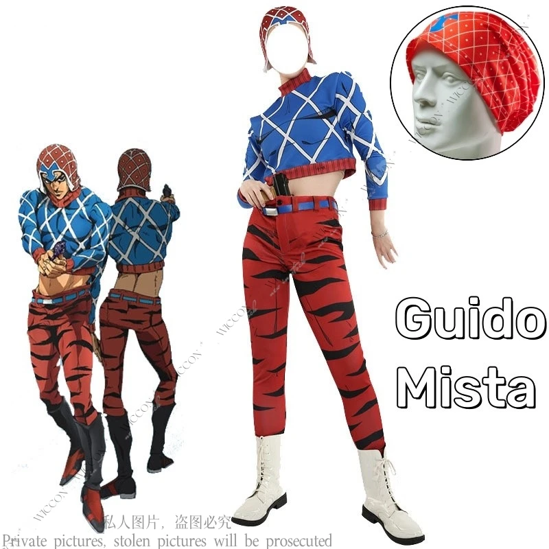 Guido mista JO หมวกอนิเมะ cos JO, หมวกคอสเพลย์ชุดที่แปลกประหลาดสำหรับผู้ใหญ่เสื้อท่อนบนกางเกงหมวกผู้ใหญ่ใช้ได้ทั้งชายและหญิงหมวกวันฮาโลวีน