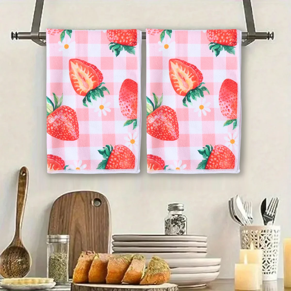 Summer Fruit Dish Towels Lemon Strawberry Dishcloths Eco Friendly Fruit Print Absorbent Dish Towels Home Cleaning Kitchen Suppli