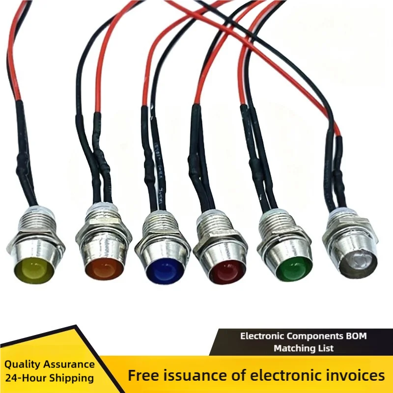 Metal Perforated 5, 6, 8 12MM LED Signal Indicator Light 3V, 5V, 12V, 24V, 220V Ultra-Bright Wired Lamp Beads
