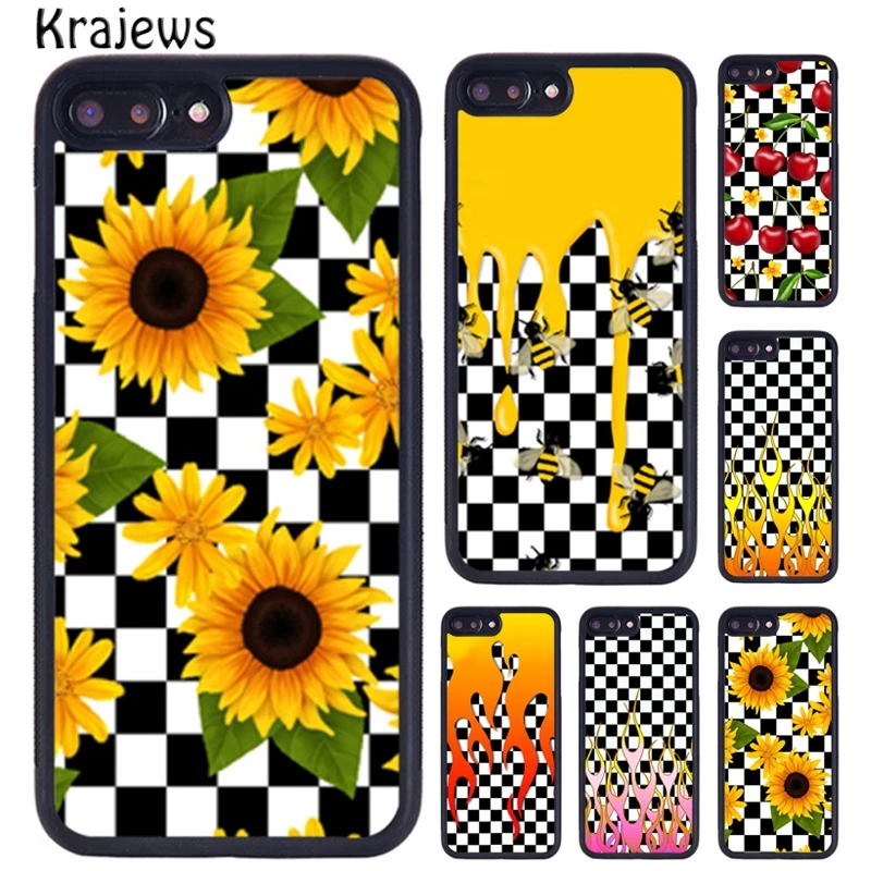 Krajews Checkered Checkerboard Flame Phone Case For iPhone 16 15 14 XR XS 11 12 mini 13 Pro MAX Plus cover coque