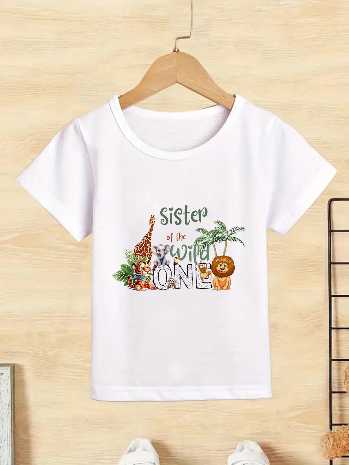 “Sister/Bro of the Wild One” Monkey Lion Giraffe Printed Girl 1st Birthday Party T-shirt Summer Casual Short Sleeve T-Shirt Gift