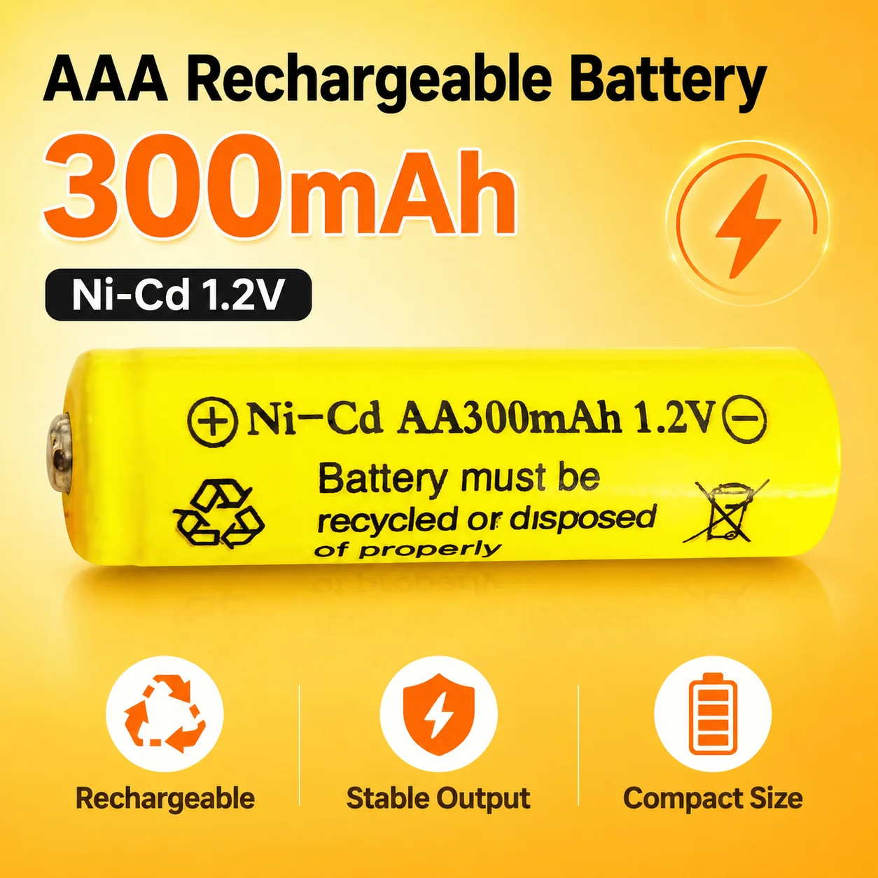 AA 1.2V 300mAh Nickel Cadmium Rechargeable Dry Cell Replacement For Solar Garden Light