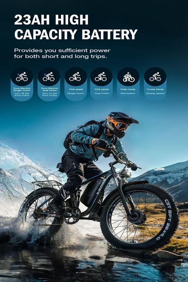 EB-7PRO Electric Bike 52V 32AH Battery 4000W Dual Motor 55km/h E- bicycle Off-Road Full Suspension 26 Inch tire Electric bicycle image 5