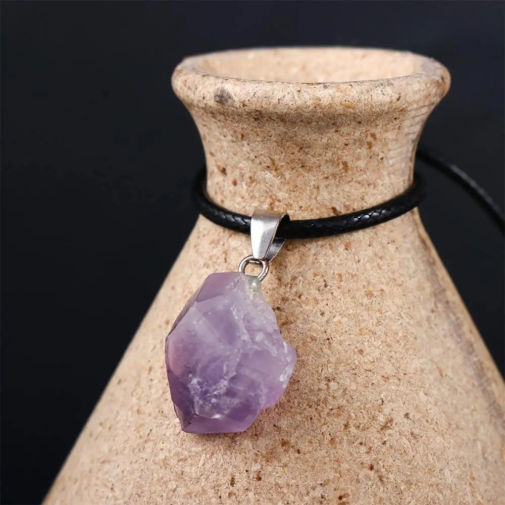 Simple Men Amethyst Jewelry Gift Raw Stone Crystal Necklace Korean Style Jewelry Geometry Clavicle Chain Female Necklace