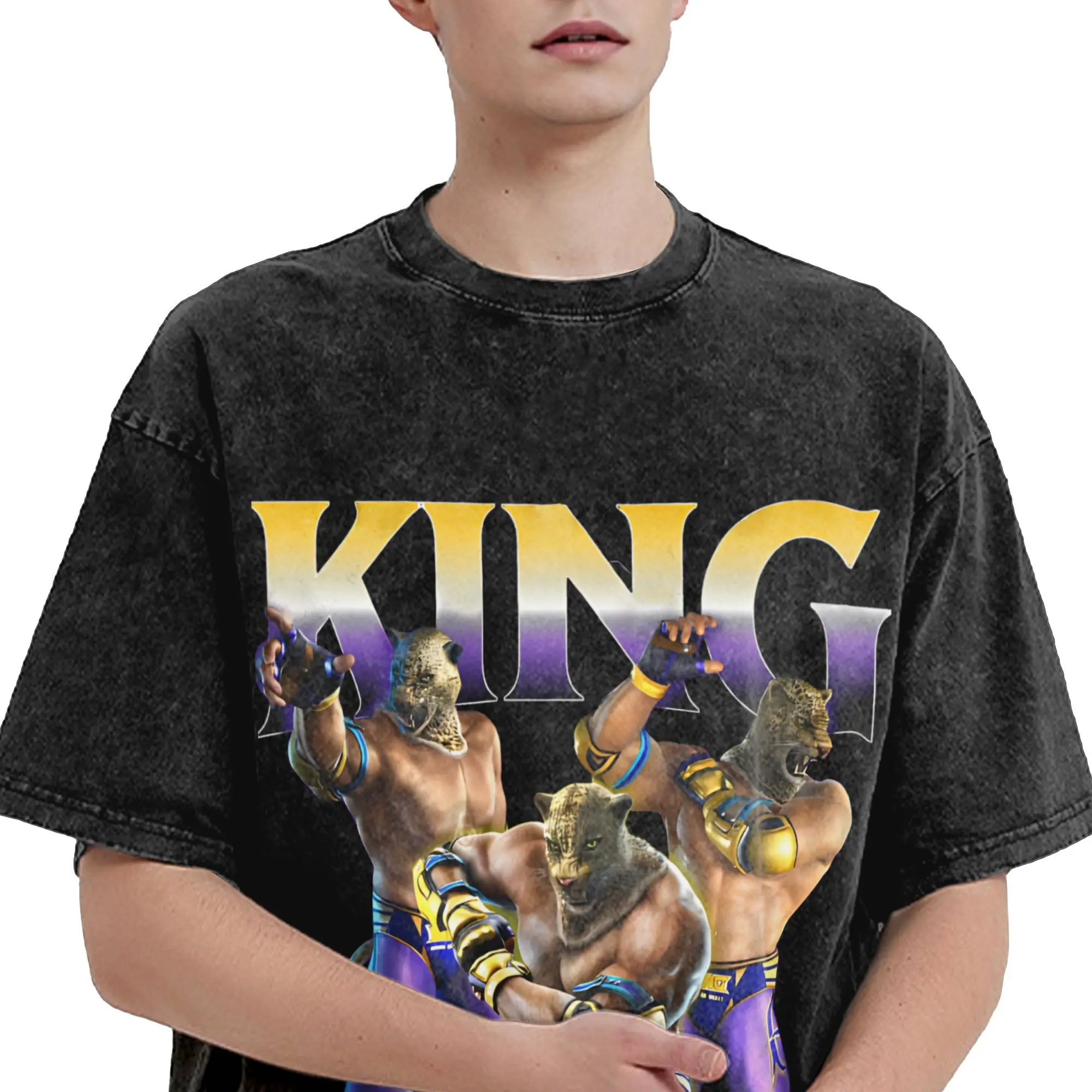 تيكين 8 الملك غسلها تي شيرت الرجال الجمالية تي شيرت غير رسمي الصيف طاقم الرقبة الهيب هوب تي شيرت نمط ملابس كبيرة الحجم