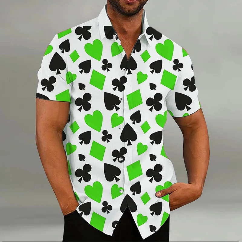 Fashion Men's Shirt Playing Cards 8 Colors Hearts Spades 3D Printing Lapel Short Sleeve Outdoor Street Casual Men's Clothes