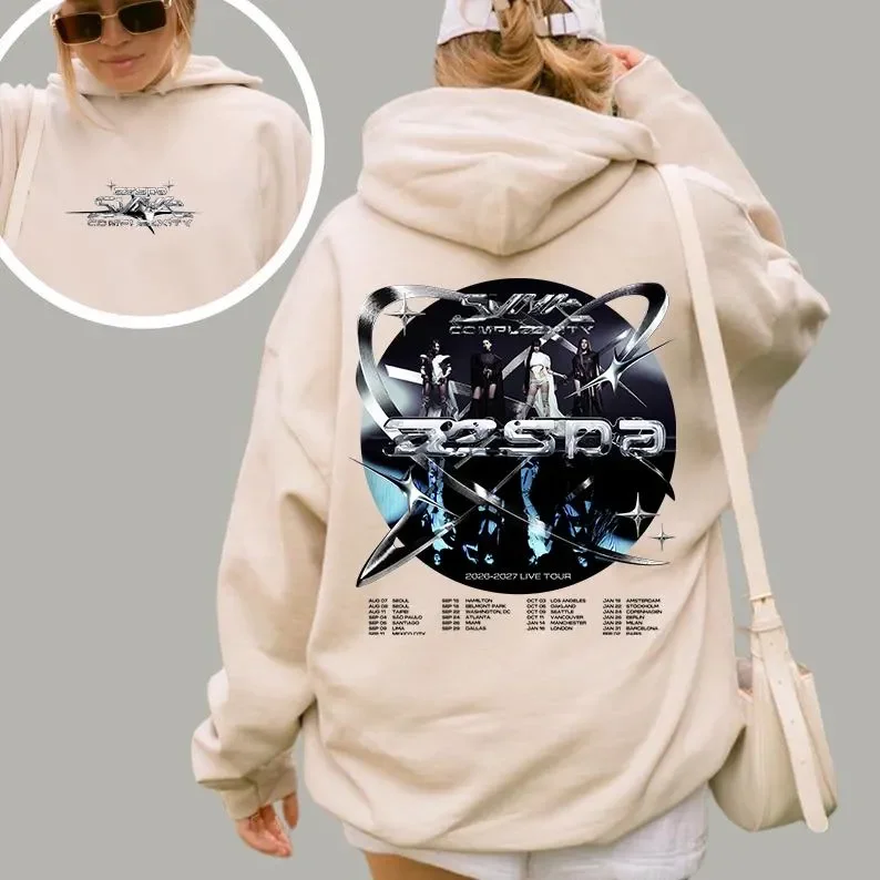 Aespa SYNK COMPEXITY Tour Hoodie Double Sided Printed Kpop Concert Pullover Hoodie Hoodie Unisex Fan Merch