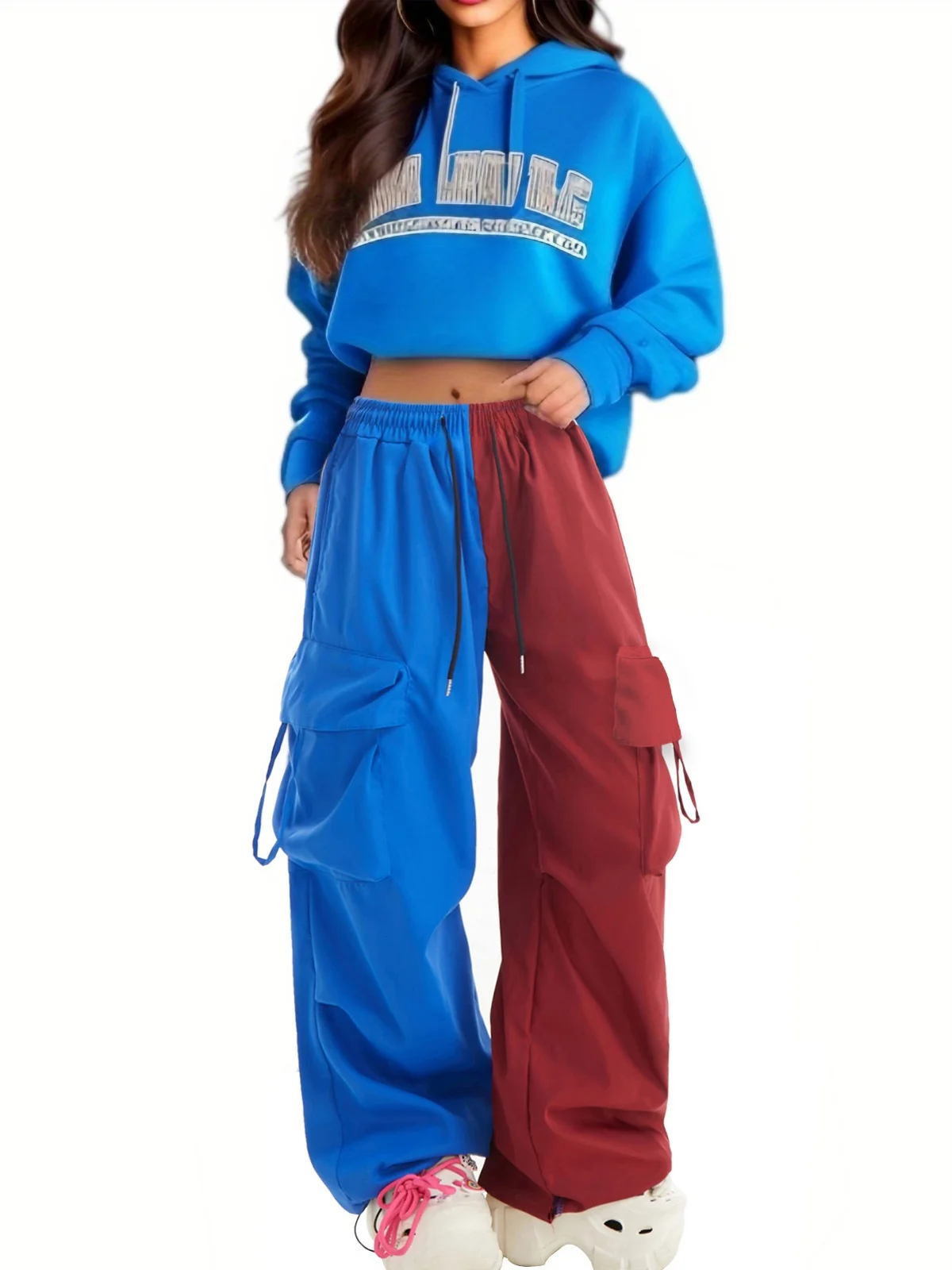 

Свободные цветные брюки с широкими штанинами для женщин, повседневные уличные брюки в стиле рок-н-ролл с карманами и завязками на талии