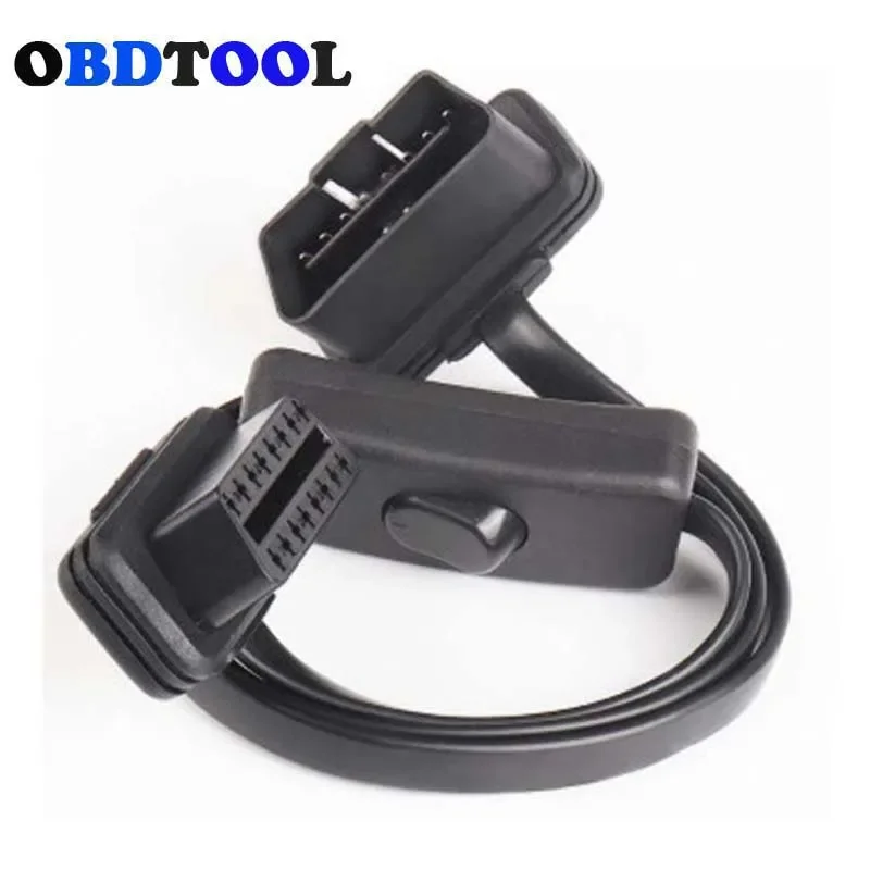 스위치 포함 납작한 얇은 Obd 어댑터, 8 코어 16PIN 플러그, ObD1 OBD2 연장 케이블, 12V 수 16 핀 J-1962 암 16 핀