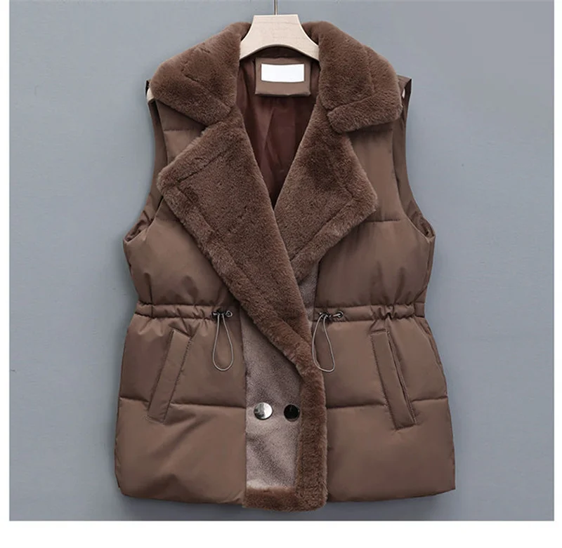 New Cotton Padded Sleeveless Women Outwear 2024 Solid Color Puffer Vest Ladies Coat Winter Down Cotton Waistcoat Female Jacket