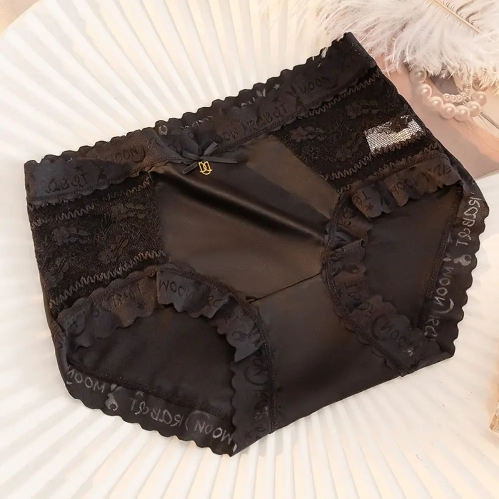 

Comfortable Satin Silk Lace Flower Briefs Seamless Mesh Ice Silk Panties Breathable Ultra-thin Women's Underwear Girl