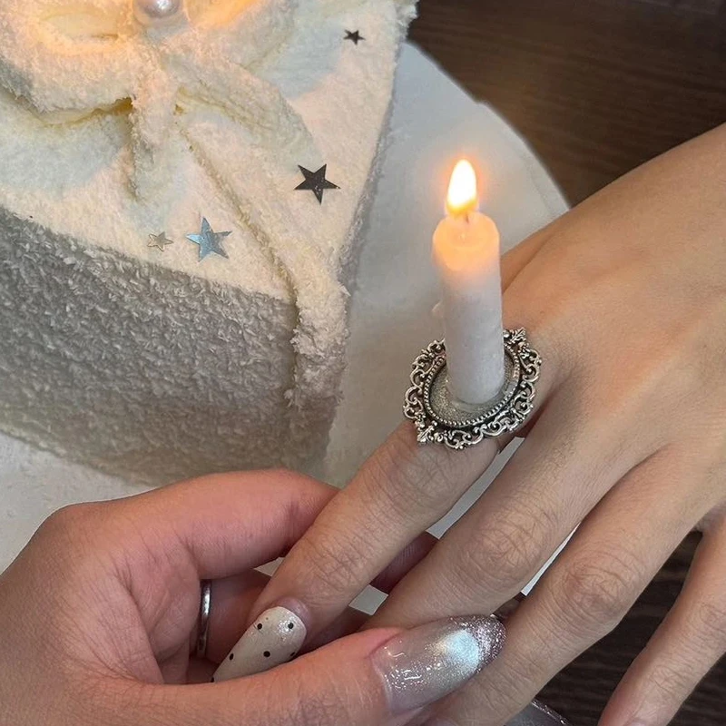 Creative Oval Romantic Ring with Candle Stick Birthday Timeless Diameter Gem Base Holder Birthday Gifts DIY Jewelry Accessories