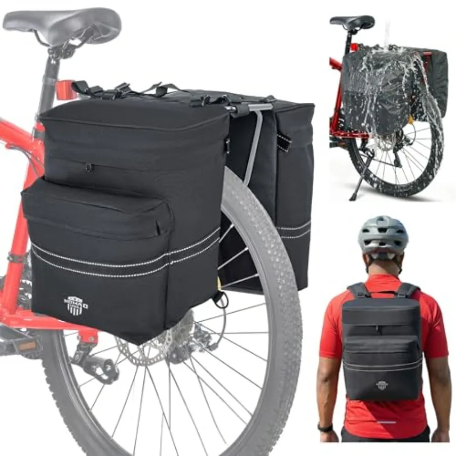 

34L Bicycle Saddlebags Pair XL 2-in-1 Bike Panniers Converts to Backpack Carry Bag Reflective Everyday Scooters Commuters Bike