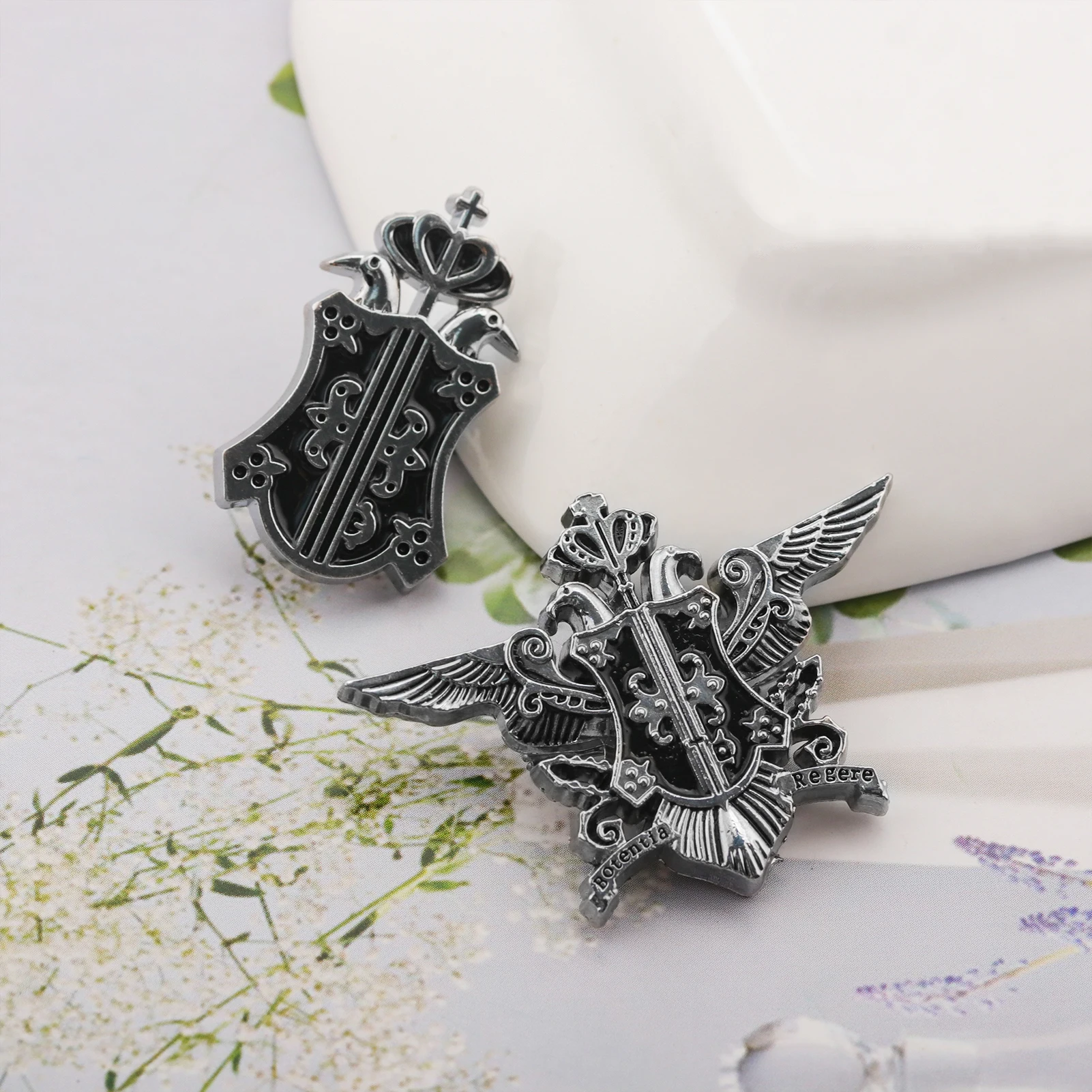 Sebastian Ciel from Black Butler  Character Brooch Violin Crown Badge Collar Accessory Dark-themed Cosplay Jewelry Gift
