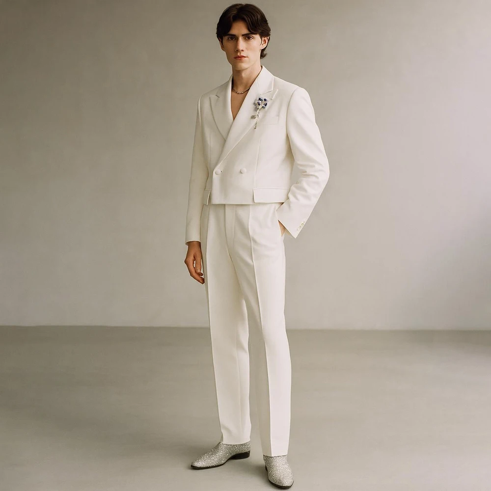 

Cropped Men's Suits Formal Wedding Groomsmen 2 Piece Jacket Pants Sets Fashion Male Clothing High Quality Male Clothing Costume