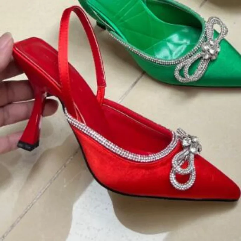 Elegant High Heeled Shoes for womens 2024 Summer Bowknot Diamond Sexy Ladies Sandals Wedding Party Dress Stiletto Sandalias