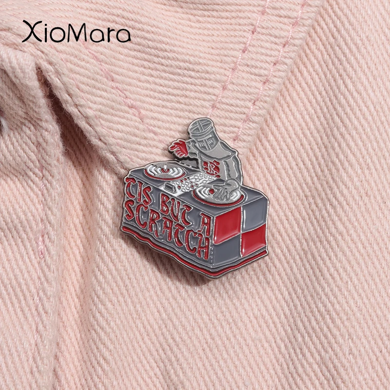 Black Knight Disc Jockey Enamel Pin Tis But A Scratch Brooch Lapel Backpack Badge Funny Monty Python Fans Jewelry For Friends