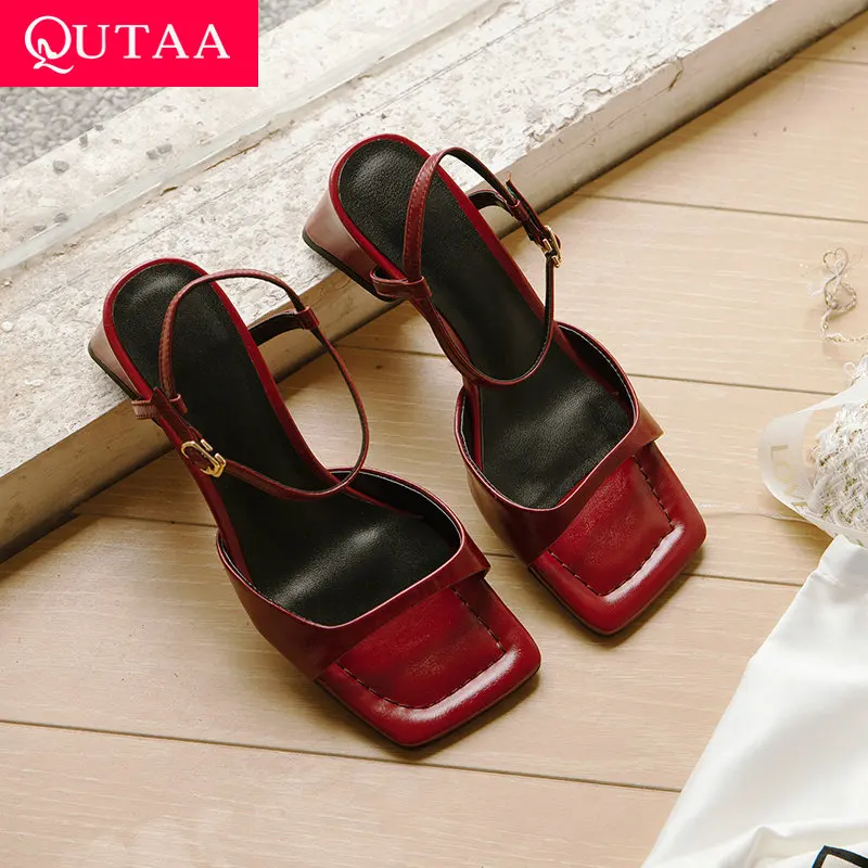 

QUTAA 2025 модные женские сандалии на высоком каблуке, летние пикантные туфли-лодочки из натуральной кожи с открытым носком, вечерние модельные туфли, размер 34-39