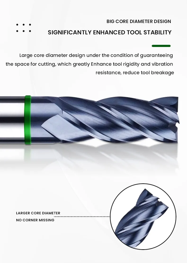 AZZKOR TGH-HRC50 4-Schneiden-Wolframstahl-Hartmetall-Flachfräser mit Nano-Beschichtung für CNC-Bearbeitungszentren, Fräswerkzeuge – Detail 3