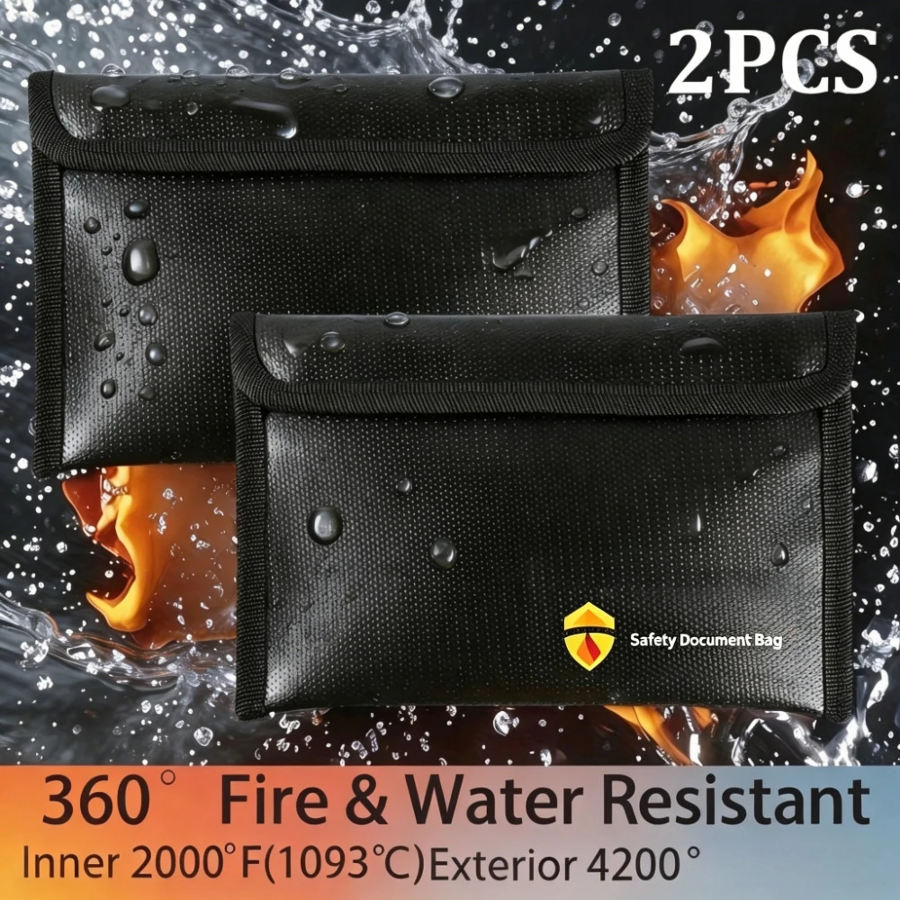 2er-Pack feuerfeste Taschen (38 x 28 cm, 6400) ° F), feuerfeste Dokumententasche, 3-lagige Wärmeisolierung, feuerfeste Geldbörse, klein