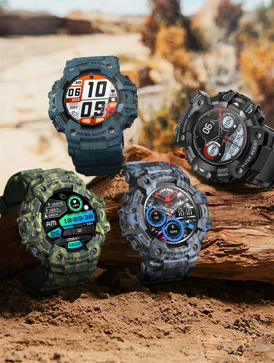 Neue Militär-Sport-Smartwatch für Herren, 100+ Sportarten, Outdoor-Fitness, Kompass, Herzfrequenz, BT-Anruf, wasserdichte Smartwatch für iOS und Android – Detail 19