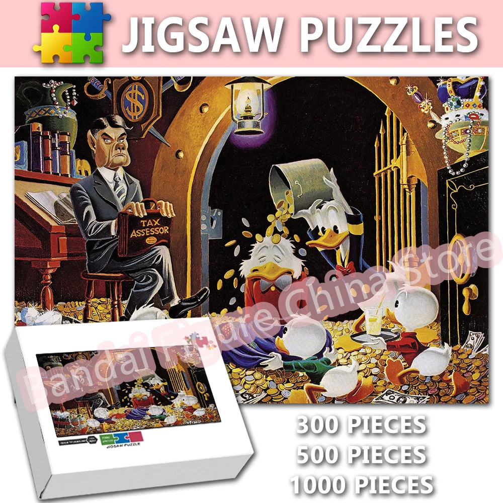 Disney Cartoon Donald Duck Print Puzzle 300/500/1000 Pieces Scrooge Mcduck Anime Jigsaw Puzzles Stress Relief Toys for Kids