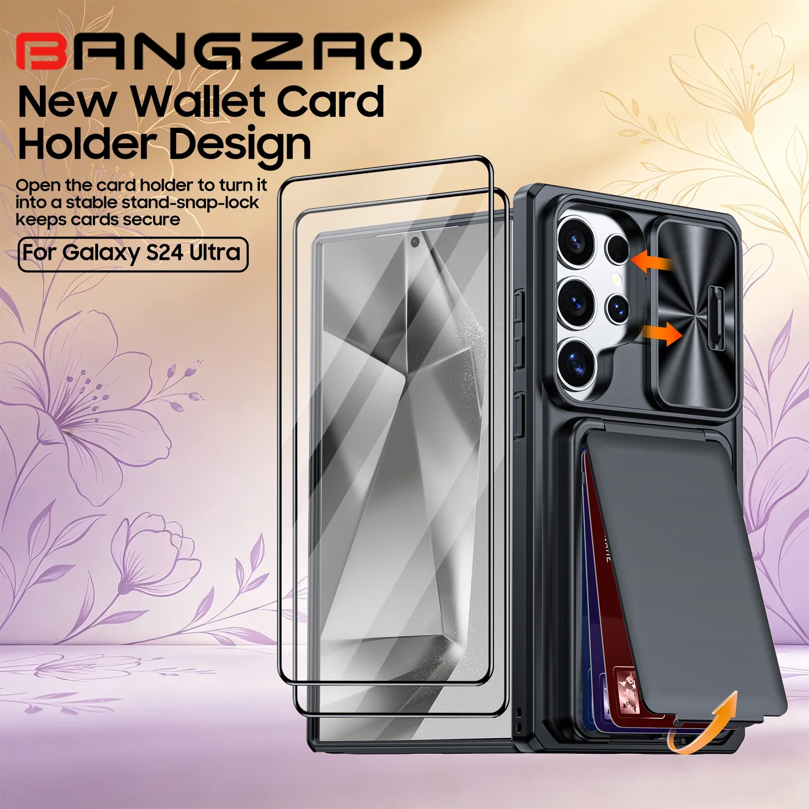 For Samsung Galaxy S24 Ultra Phone Case with RFID Card Slot & Lens Protector, Shockproof Cover-Great Mother's Day Present-Black