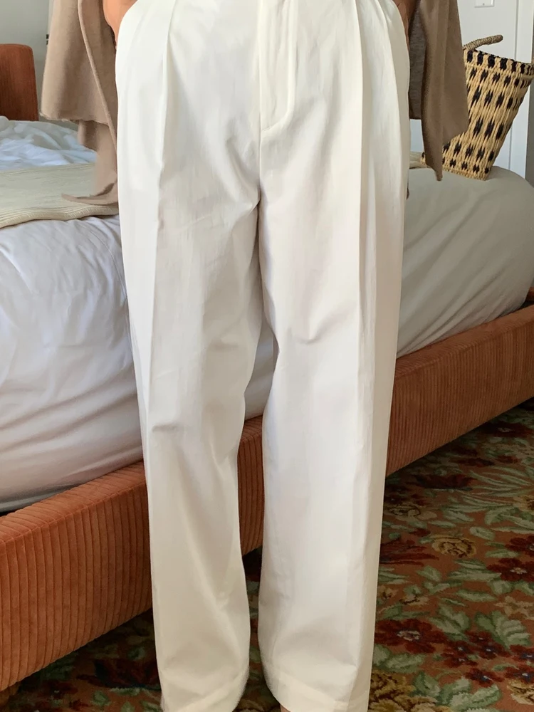 

Женские повседневные брюки с высокой талией, свободные, прямые, из хлопка, белые, удобные, модные, в стиле шаровары