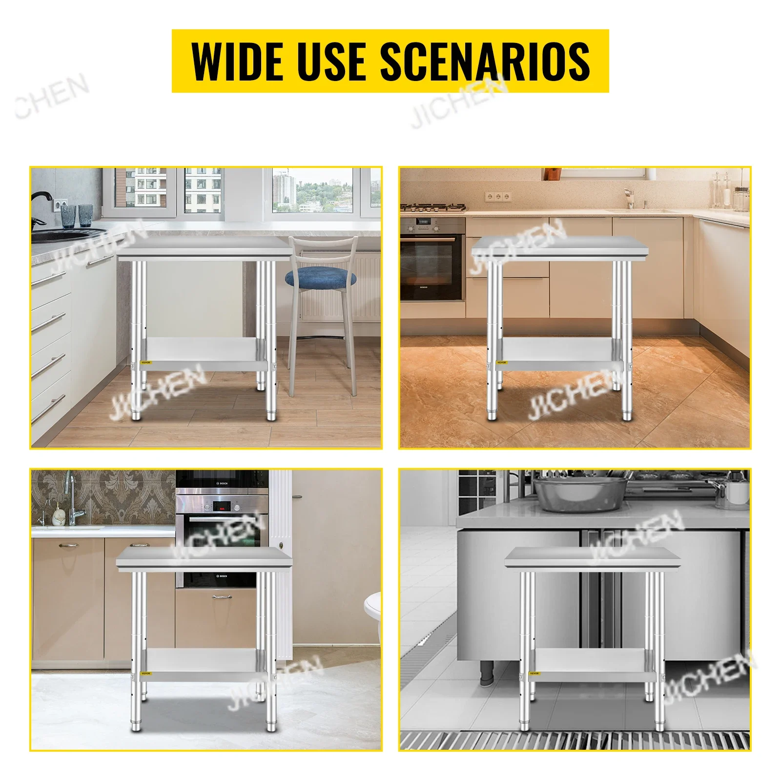 

JC JC Kitchen Work Bench Commercial Catering Table Worktable With Undershelf Stainless Steel 330LBS 286LBS Restaurant Gara