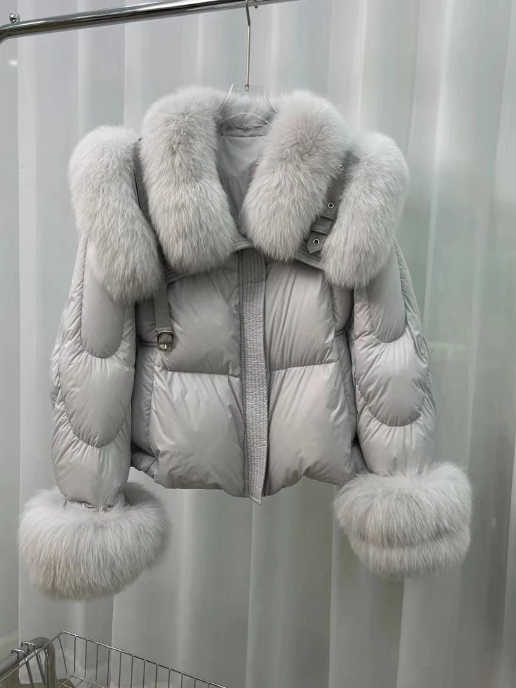 2023 Winter Women Goose Down Jacket Puffer Jackets Natural Fox Fur Collar Coats Style Luxury Female Coats