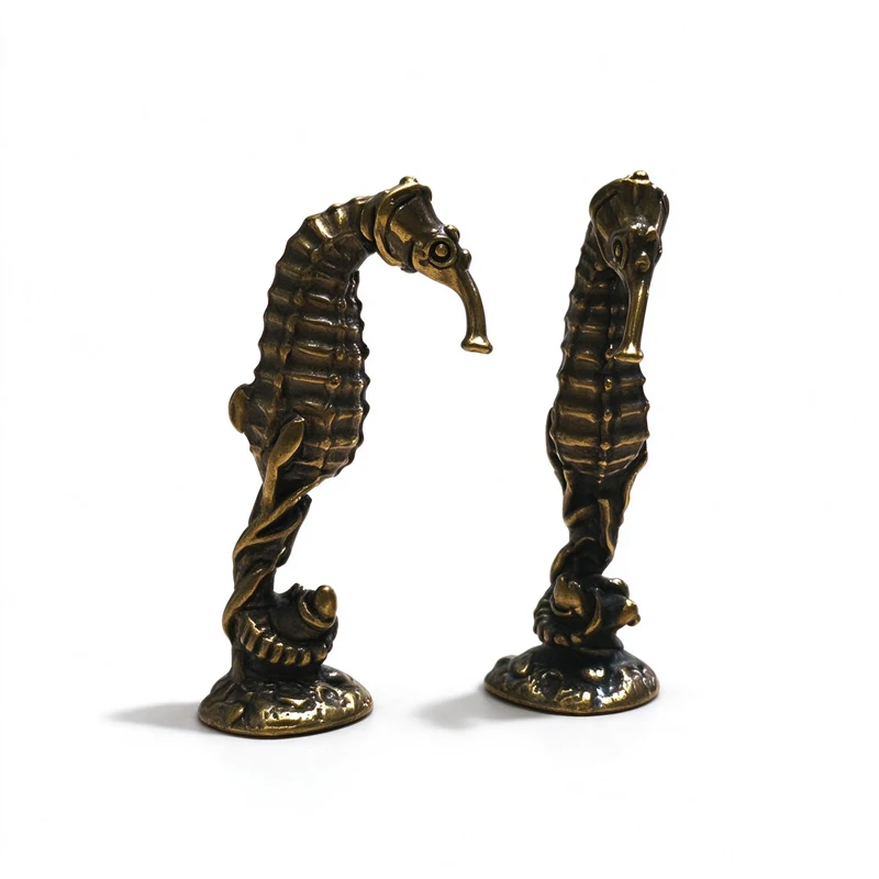 Solid Brass Hippocampus Figurines Vintage Sea Animal Small Statue Desktop Ornaments Office Decorations Crafts Accessories Gifts