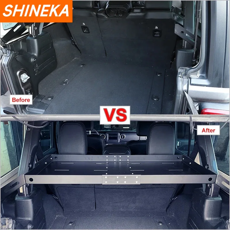 SHINEKA Rear Racks for Jeep Wrangler JK JL 2007-2023 Trunk Storage Rack Luggage Shelf 4 Door Multifunction Organizer Accessories