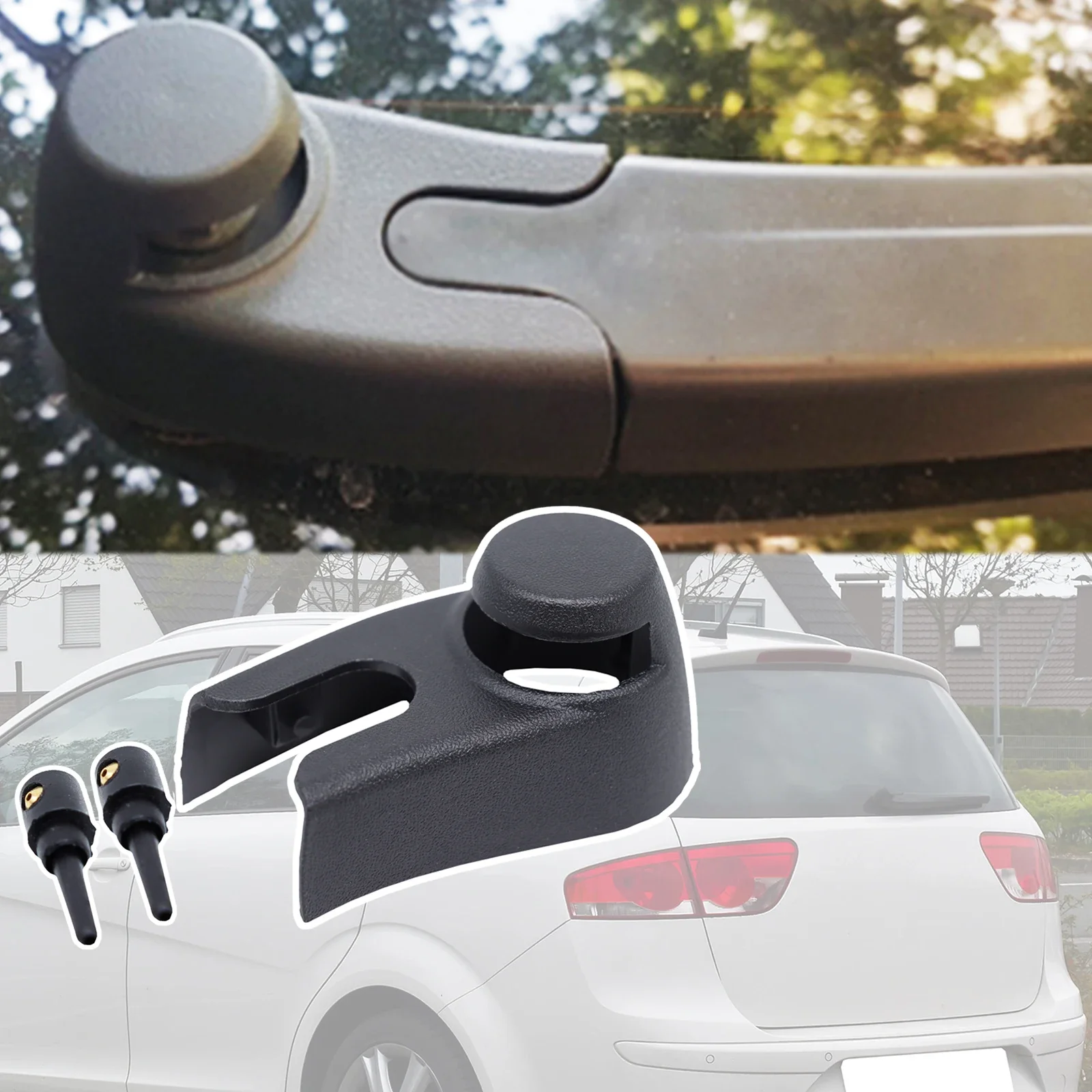 Pára-brisas traseiro Washer Jet Wiper Arm, Bocal Rocker Bolt Cap Cover Kit, Seat Altea XL, 2004, 2005, 2006, 2007, 2008, 2009