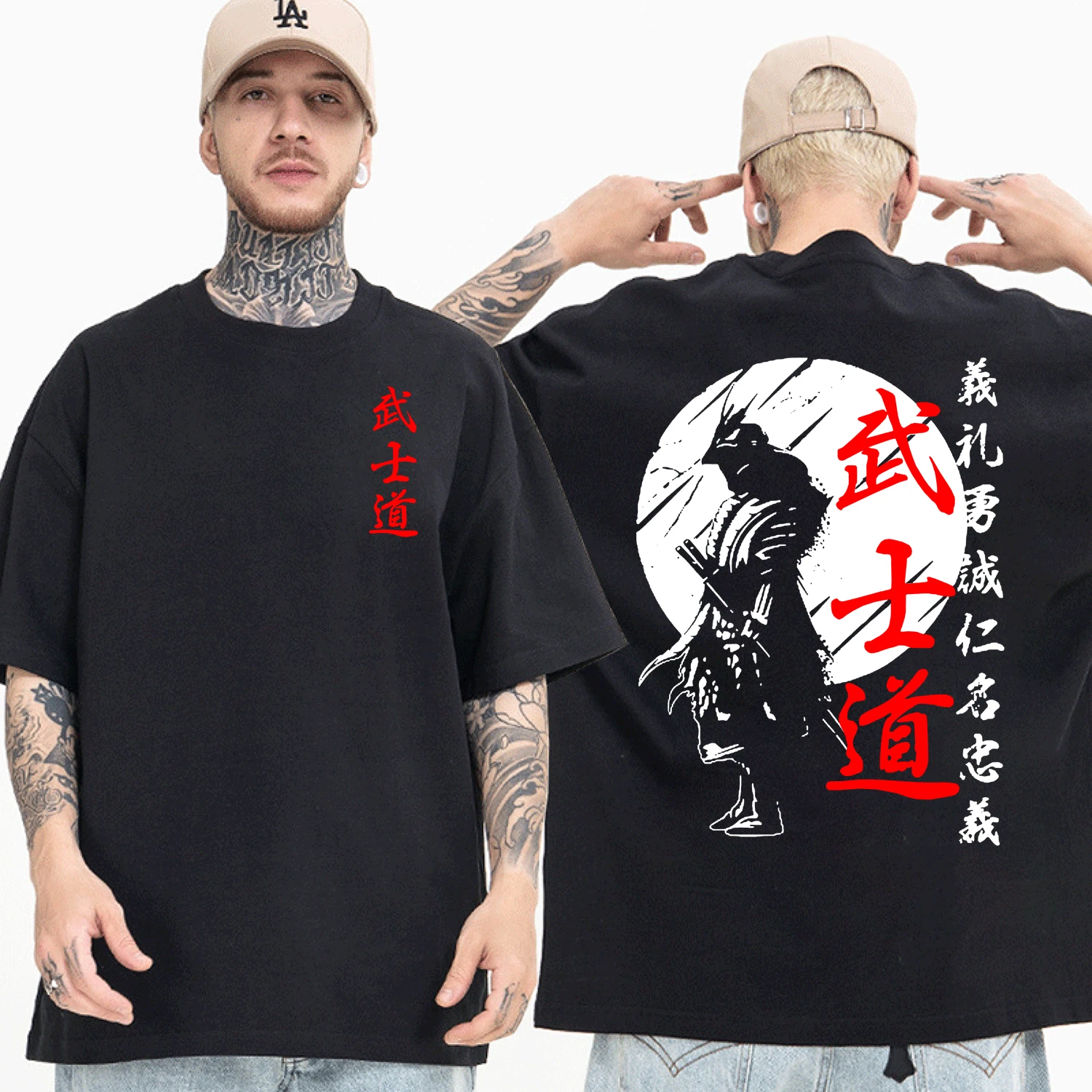 Japan Samurai Spirit T Shirts For Men Japanese Style Back Print Loose Oversized 100% Cotton Tops T-shirt Bushido Male Gifts Tees