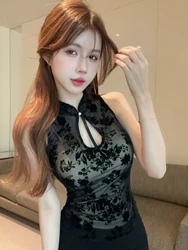 2025 summer new elegant national style black jacquard hollow improved cheongsam vest women new chinese retro sleeveless top w864