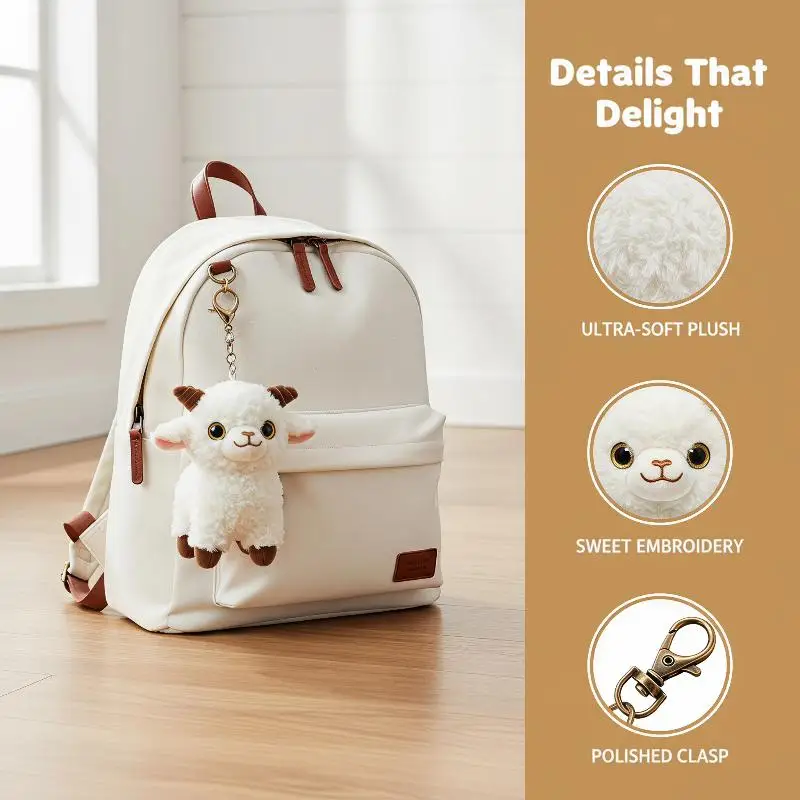 Cute Soft Xinjiang Sheep Stuffed Keychain Fluffy Plush Bag Pendant Portable New Year Mascot for Party Favors