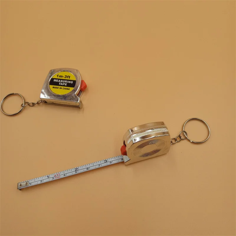 Plating Silver Portable Tape Measure Retractable Ruler Tape Keychain Steel Tape Measure For DIY Woodworking Tools