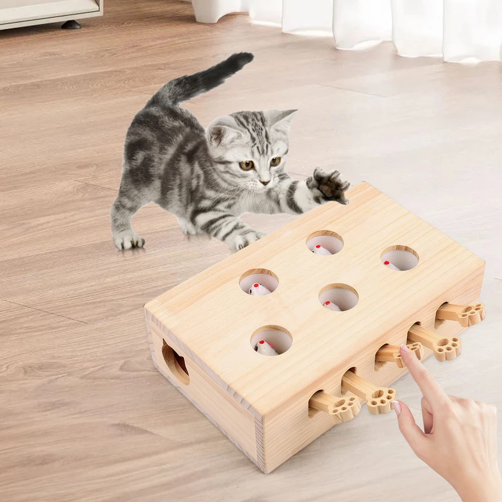 

Wooden Whack-A-Mole Cat Toy Interactive Cat Toy Cat Enrichment Toys for Cats and Kittens
