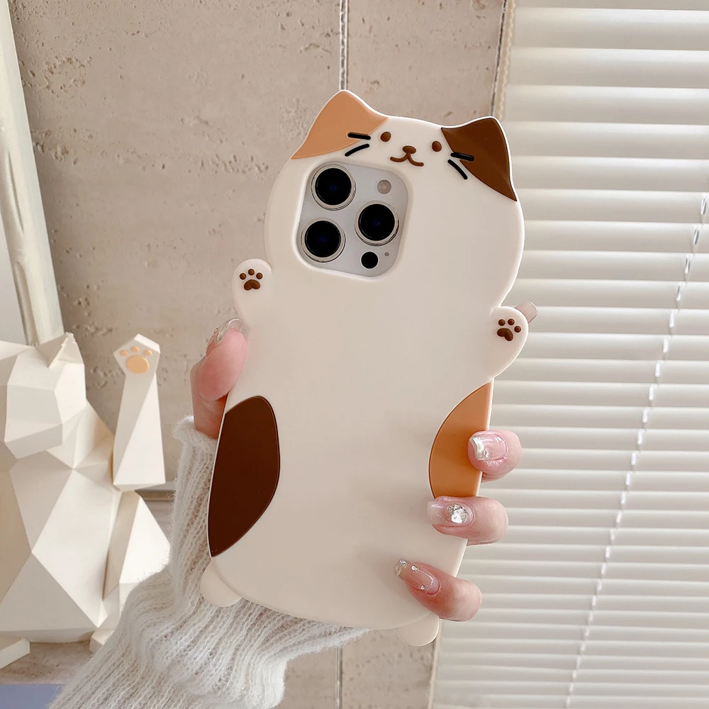 Lustige 3D-Cartoon-dreifarbige Katze, stoßfeste Handyhülle, weiche Silikon-Rückseite für iPhone 17 16 Plus 15 14 13 12 Pro Max – Detail 4