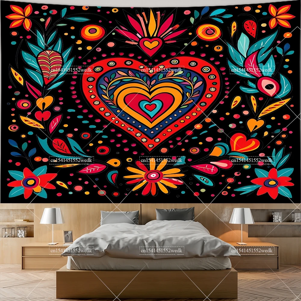 

Mexican Floral Tapestry Wall Hanging Psychedelic Hippie Flowers Tapestrys Room Decor Aesthetic Landscape Murals Backgroud Cloths