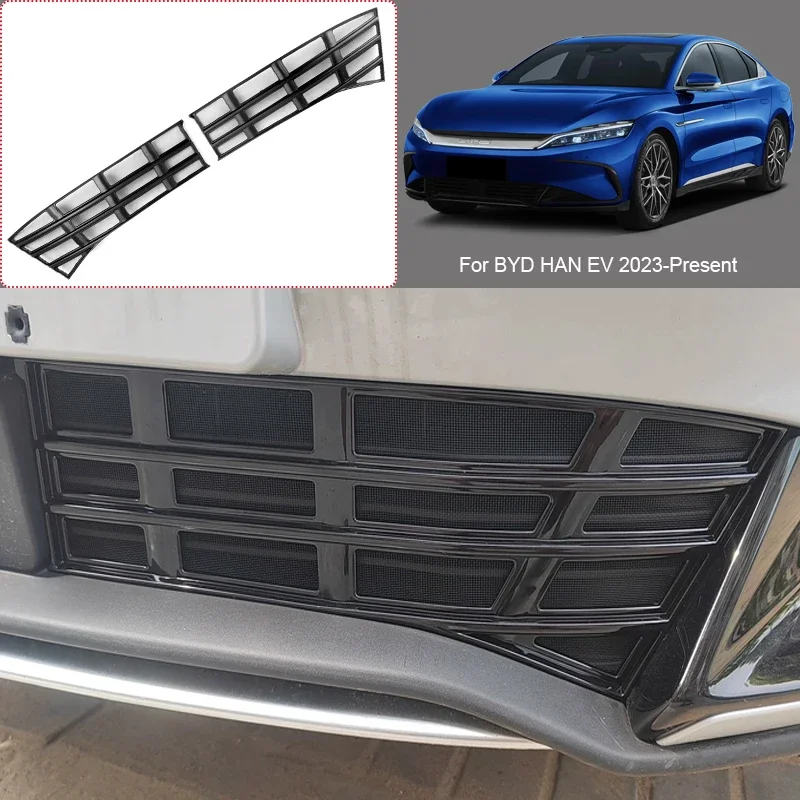 Car Modify Front Buckle Insect Proof Net Auto Front Bumper Center Intake Grille Cover Accessory For BYD HAN EV 2023-Present
