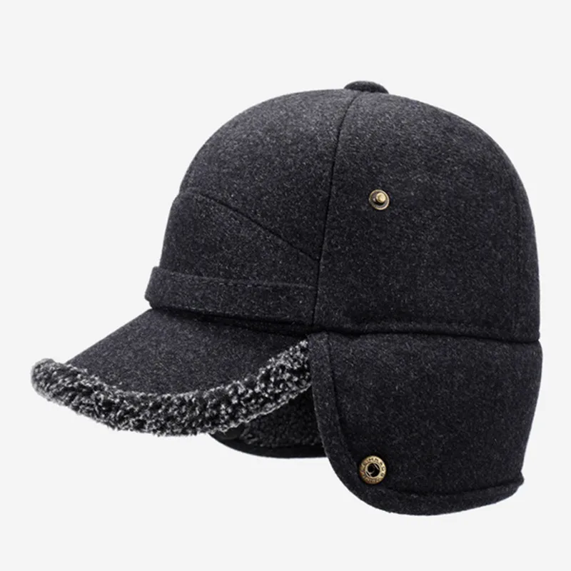 New Winter Plush Thickened Warm Bomber Hats For Men Windproof Coldproof Earmuffs Caps Cycling Riding Cap Dad's Cotton Hat