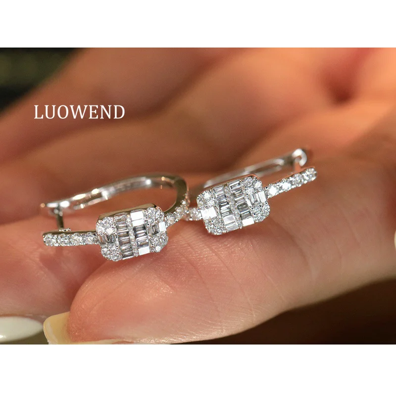 LUOWEND, pendientes de oro blanco de 18 quilates, 100 % auténticos, de estilo moderno y a la moda, con un diamante natural de 0,50 quilates, pendientes de aro para mujer, joyería fina.