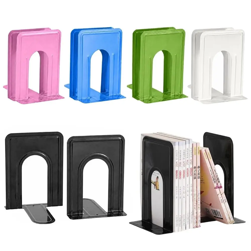 2Pcs Portable Metal Metal Bookends Round Top Non Slip Book Stopper T-Shape Book Supports Students