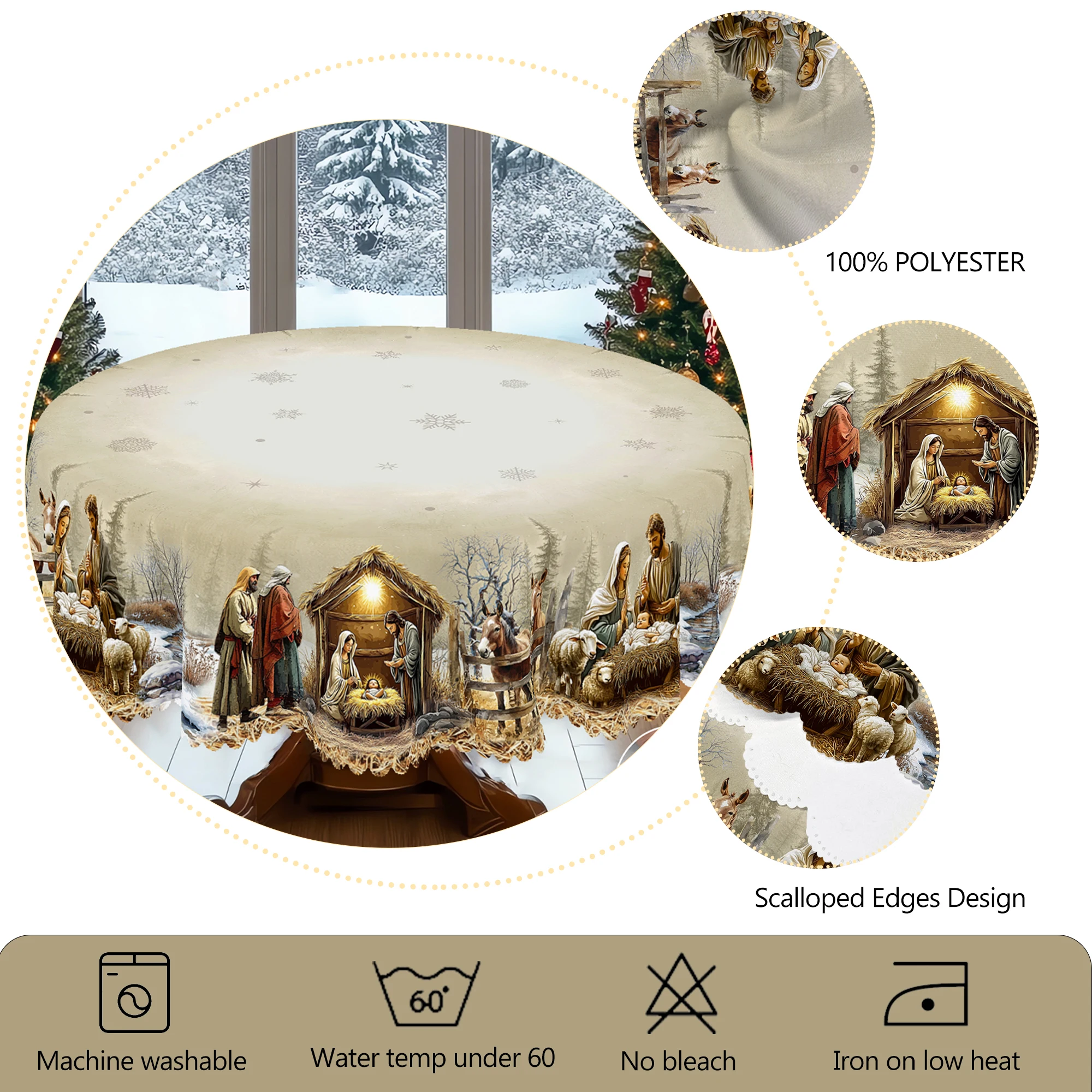 1Pc Christmas Tablecloth with Nativity Scene, Yule Home Party Decor for ...