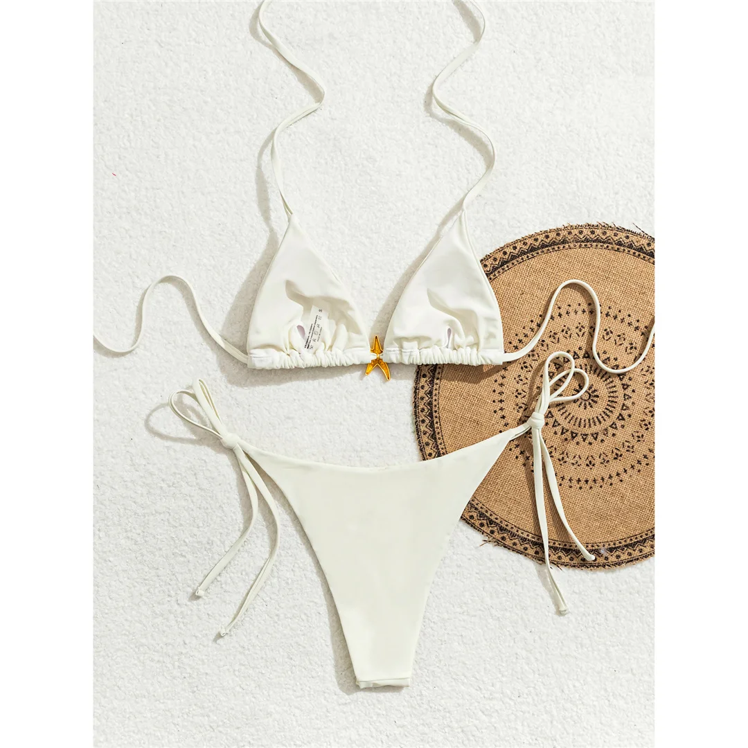 XS - L Metall-Stern-Halterneck-Bikini mit hohem Beinausschnitt, zweiteiliger Damen-Bikini, Badeanzug, Badebekleidung, Badeanzug, Schwimmbekleidung V6633 – Detail 15