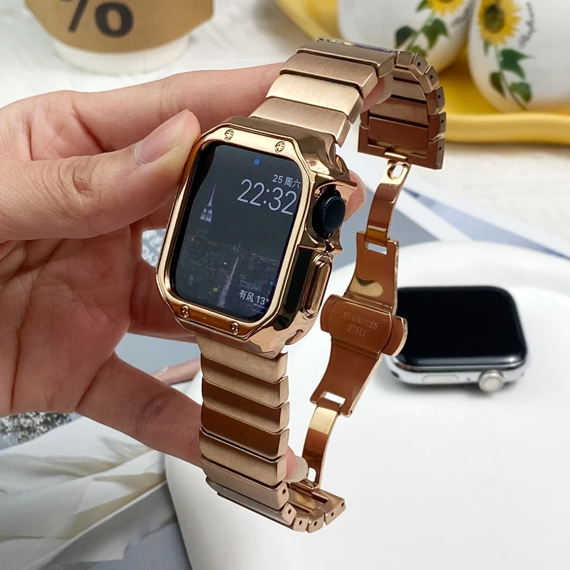 Band+Case For Apple Watch Band Ultra 2 49mm Strap Metal Bracelet Link Correa For Apple Watch 9 8 7 45mm 44mm 42mm 38mm 40mm 41mm